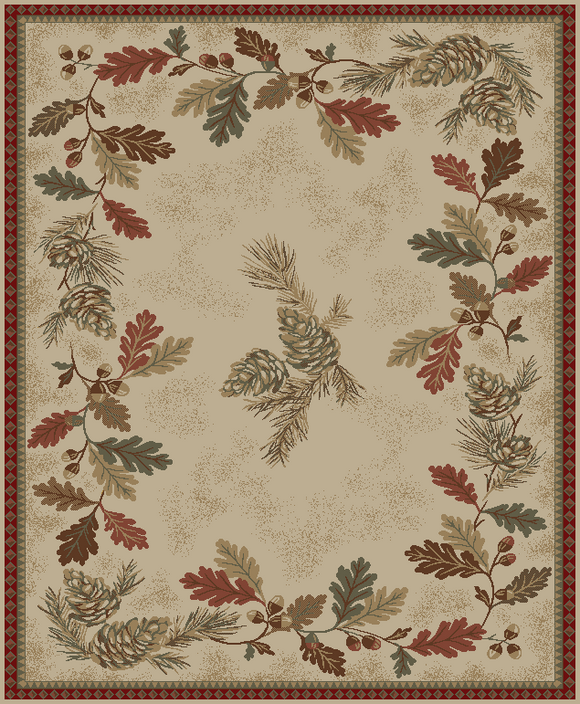 8'x10' American Destination Oak Mountain Area Rug. The American Destination collection features a 100% polypropylene pile and is stain resistant. The lodge designs are sure to add rustic charm to your home.