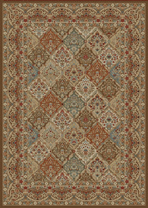 9'x13' Home Town Panel Kerman Chocolate Area Rug. The Hometown Collection is made of 100% polypropylene. The traditional and transitional designs make them ideal to match any décor.