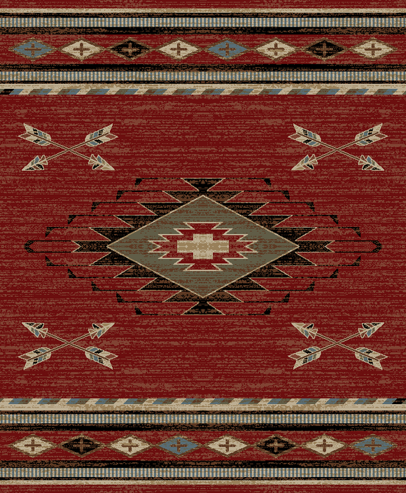 8'x10' American Destination Arrowhead Red Area Rug. The American Destination collection features a 100% polypropylene pile and is stain resistant. The lodge designs are sure to add rustic charm to your home.