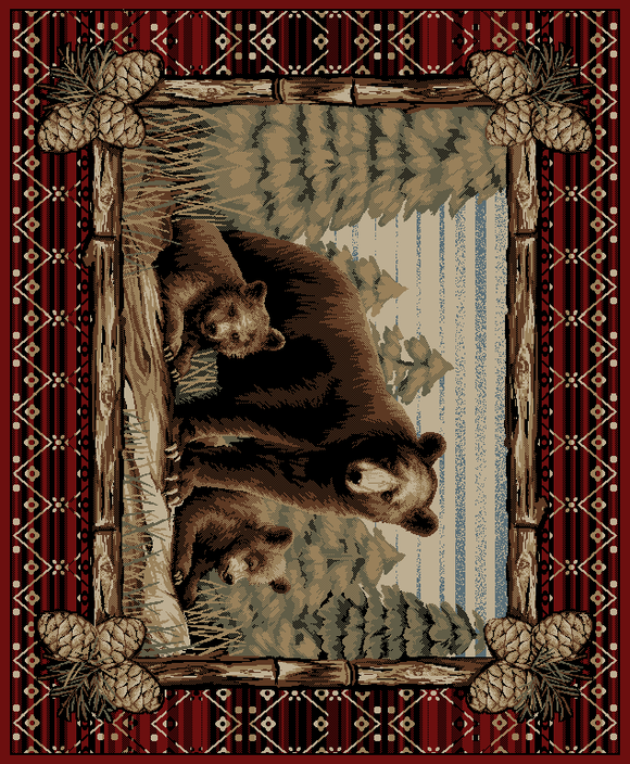 8'x110' Lodge King Grizzly Gap Multi Area Rug. The Lodge King Collection features a 100% polypropylene medium/heavy weight pile and is stain resistant. The lodge designs are sure to add rustic charm to your home.