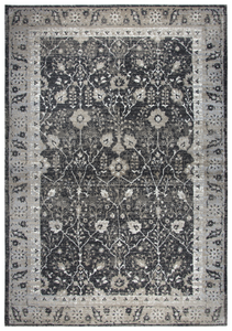 Using antique Persian carpets as an inspiration, the artist has updated  this design through the clever use of scale and faux wear pattrns. By using a wide variety of shades in today’s hottest colors, the Blues, Grays and Cream accents make this rug  on point for today’s hot trends. Power loomed in India using an exclusive new yarn called" ZIRLON"  which has  the rich look and soft feel of wool, with the cleanability and affordability of traditional synthetic fibers.