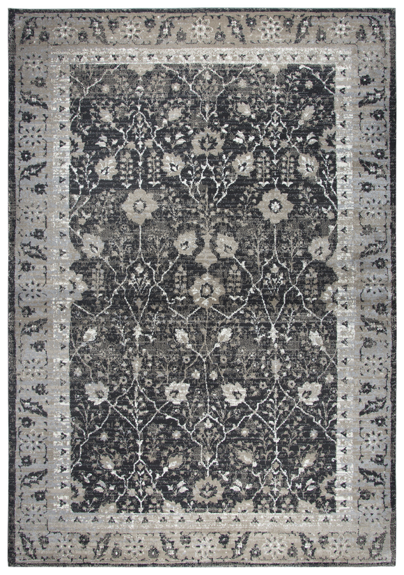 Using antique Persian carpets as an inspiration, the artist has updated  this design through the clever use of scale and faux wear pattrns. By using a wide variety of shades in today’s hottest colors, the Blues, Grays and Cream accents make this rug  on point for today’s hot trends. Power loomed in India using an exclusive new yarn called