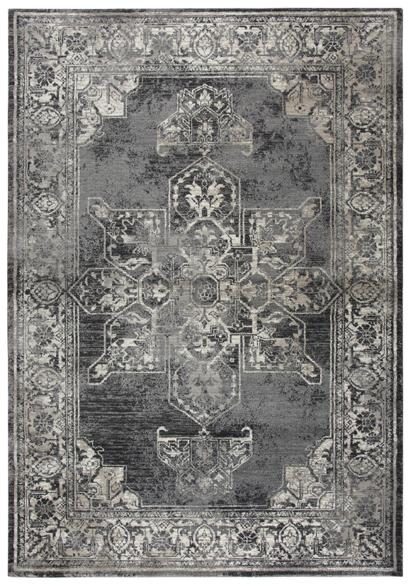 Using antique Persian carpets as an inspiration, the artist has updated  this design through the clever use of scale and faux wear pattrns. By using a wide variety of shades in today’s hottest colors, the Blues, Grays and Cream accents make this rug  on point for today’s hot trends. Power loomed in India using an exclusive new yarn called