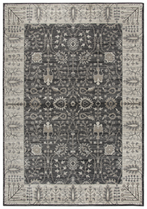 Using antique Persian carpets as an inspiration, the artist has updated  this design through the clever use of scale and faux wear pattrns. By using a wide variety of shades in today’s hottest colors, the Blues, Grays and Cream accents make this rug  on point for today’s hot trends. Power loomed in India using an exclusive new yarn called" ZIRLON"  which has  the rich look and soft feel of wool, with the cleanability and affordability of traditional synthetic fibers.