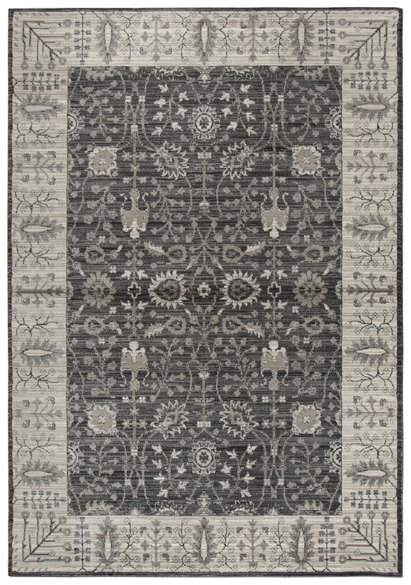 Using antique Persian carpets as an inspiration, the artist has updated  this design through the clever use of scale and faux wear pattrns. By using a wide variety of shades in today’s hottest colors, the Blues, Grays and Cream accents make this rug  on point for today’s hot trends. Power loomed in India using an exclusive new yarn called