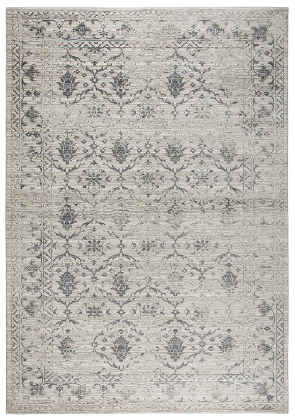 Using antique Persian carpets as an inspiration, the artist has updated  this design through the clever use of scale and faux wear pattrns. By using subtle shading of  colors, the Taups, Grays and Cream accents, this rug is very versatile and right   on point for today’s decor. Power loomed in India using an exclusive new yarn called