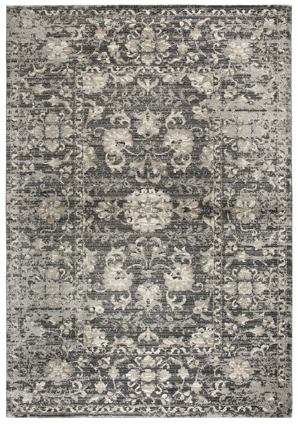 Using antique Persian carpets as an inspiration, the artist has updated  this design through the clever use of scale and faux wear pattrns. By using a wide variety of shades in today’s hottest colors, the Blues, Grays and Cream accents make this rug  on point for today’s hot trends. Power loomed in India using an exclusive new yarn called