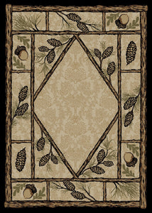 8'x10' American Destination Brasstown Bald Multi Area Rug. The American Destination collection features a 100% polypropylene pile and is stain resistant. The lodge designs are sure to add rustic charm to your home.