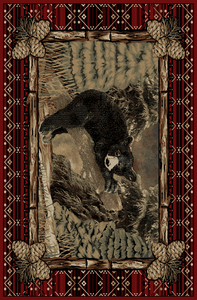 8'x10' Lodge King Lazy Bear Area Rug. The Lodge King Collection features a 100% polypropylene medium/heavy weight pile and is stain resistant. The lodge designs are sure to add rustic charm to your home.