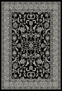 8'x10' Stratford Keshan Black Area Rug. The Stratford collection features beautiful modern gray, ivory, and blue tones that are sure to add warmth to any living space.  The yarn is made from 100% polypropylene for strength and durability.