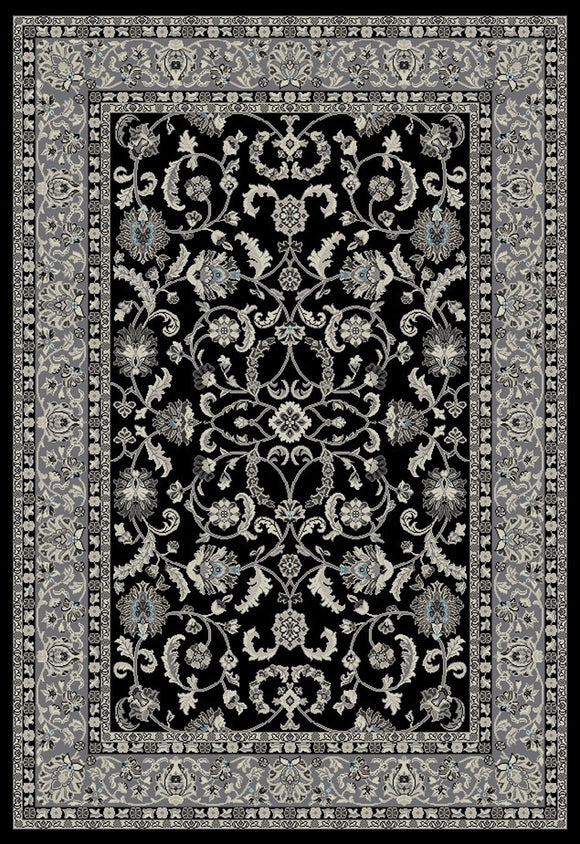 8'x10' Stratford Keshan Black Area Rug. The Stratford collection features beautiful modern gray, ivory, and blue tones that are sure to add warmth to any living space.  The yarn is made from 100% polypropylene for strength and durability.