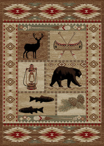 8'x10' American Destination River Camp Multi Area Rug. The American Destination collection features a 100% polypropylene pile and is stain resistant. The lodge designs are sure to add rustic charm to your home.