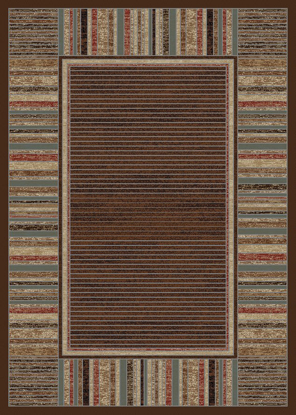 8'x10' Home Town Strata Mocha Area Rug. The Hometown Collection is made of 100% polypropylene. The traditional and transitional designs make them ideal to match any décor.