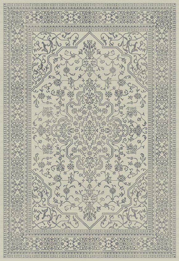 8'x10' Stratford Cleo Ivory Area Rug. The Stratford collection features beautiful modern gray, ivory, and blue tones that are sure to add warmth to any living space.  The yarn is made from 100% polypropylene for strength and durability.