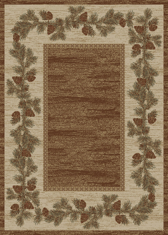 8'x10' Hearthside Mountain View Brown Area Rug. The Hearthside Collection features a 100% polypropylene pile and is stain resistant. These lodge designs are sure to add rustic charm to any room.